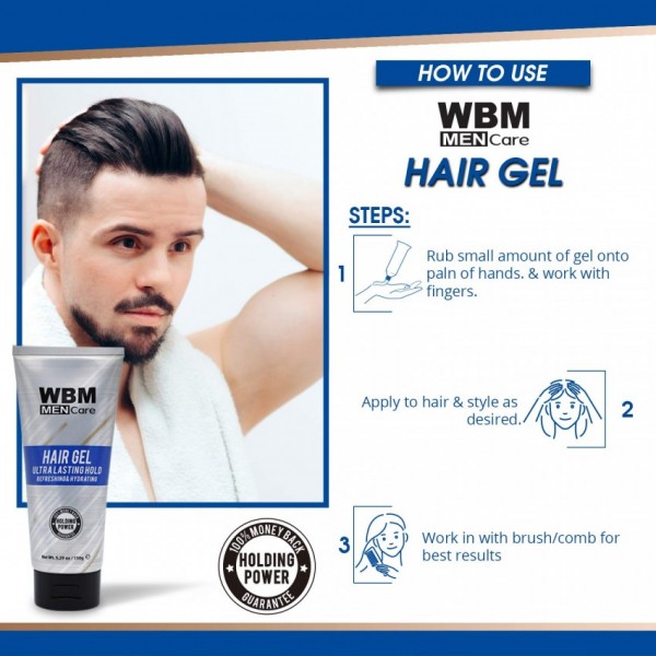 Buy WBM Men Care Hair Gel - Strong Hold Refreshing and Hydrating - 150 G  online in Pakistan 
