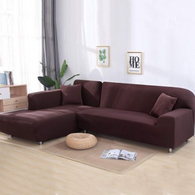 L-shape 3-3 seater Fitted Sofa Cover (Standard Size in brown color)