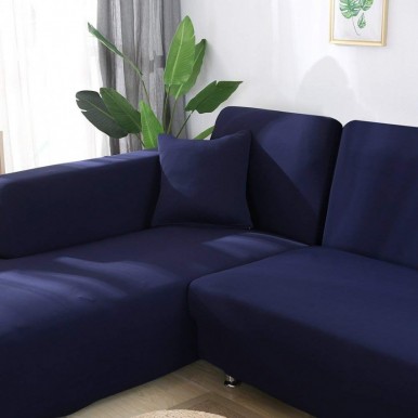 L-shape Fitted Sofa Cover 3-3 (Standard Size in blue Color)