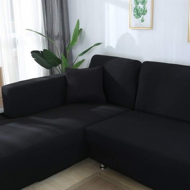 L-shape Fitted Sofa Cover (Standard Size in Black Color)