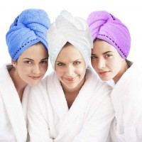 Hair Towel Drying Wrap Hat Cap Turban Turbie Twist Loop Dryer Towel (Pack of 3)