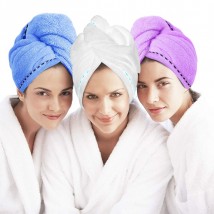 Hair Towel Drying Wrap Hat Cap Turban Turbie Twist Loop Dryer Towel (Pack of 3)