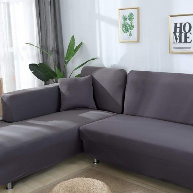 2 Pieces L Shape Sofa Covers for 3+3 - Grey