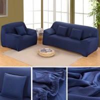 5 seater Fitted Sofa Cover(Standard Size) (Navy Blue)