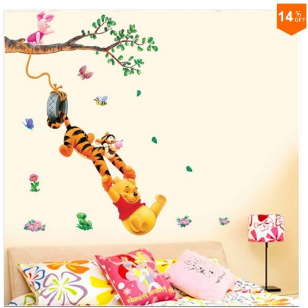Pooh tree Animal Cartoon Vinyl Wall stickers for kids rooms DIY Wallpaper -  