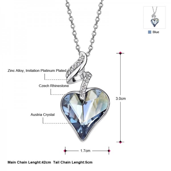 Austria Crystal and Rhinestone Long Charm Heart Style Alloy Plated Necklace Pendant