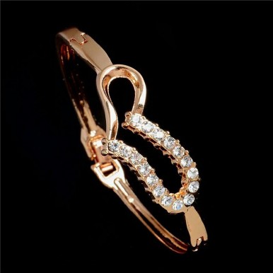 Love Heart full crystal Gold Plated Bangles Bracelet 