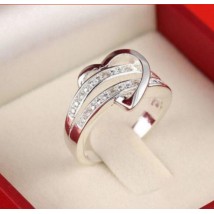 Silver Plated Bling Heart Love Women Ring