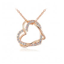 New Design Fashion Womens Style gold color Austrian Crystal Full rhinestone Double heart pendant 