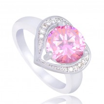  Silver Color Unique Pink Heart CZ cubic zirconia Ring