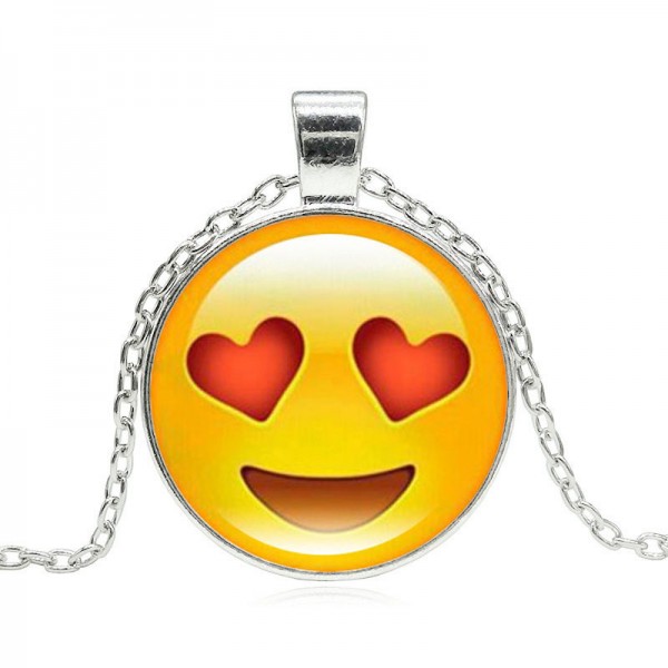 Silver Plated with Glass Cute Emoji Pattern Long Pendant Necklace for Women Gift
