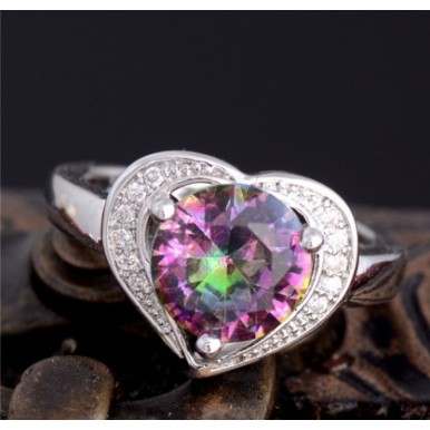 Heart Cut Rainbow Sapphire Fashion Silver Ring
