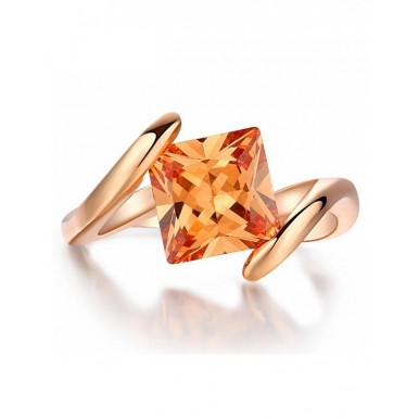 Top Quality Square Orangle Crystal Rose Ring