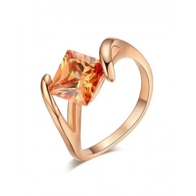 Top Quality Square Orangle Crystal Rose Ring