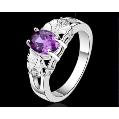925 Silver Plated Bow Crystal Hollow Amethyst Ring For Her - Buyon.pk