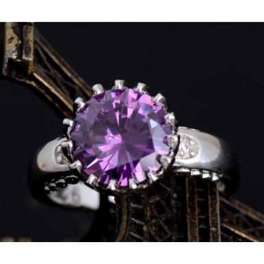 Silver Purple Cubic Zirconia Trendy Charming Ring 