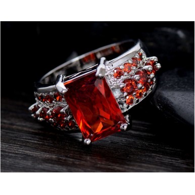 Speacail Gift Sterling Silver Red Cubic Zirconia Fashion Party Finger Ring