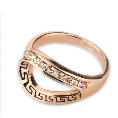 Classic Retro Pattern 18K Rose Gold Plated Ring Genuine Crystals Ring For Her