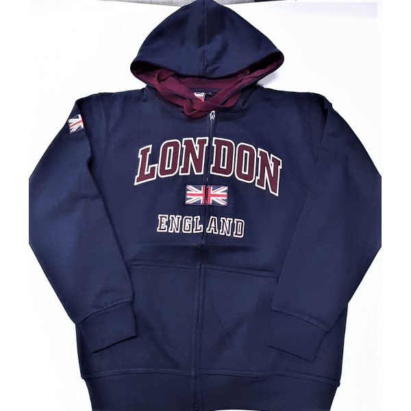 Licensed Unisex London England Zipped Hooded Sweatshirt Navy