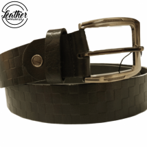 Leather belt for men - Black Check Print