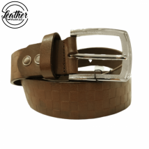 Leather belt for men - Brown Check Print