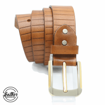 men leather belt - Tan Pallet Print