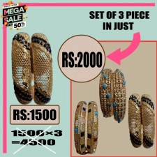 Set of 3 k gold bangles with multicolor and multiple designs 