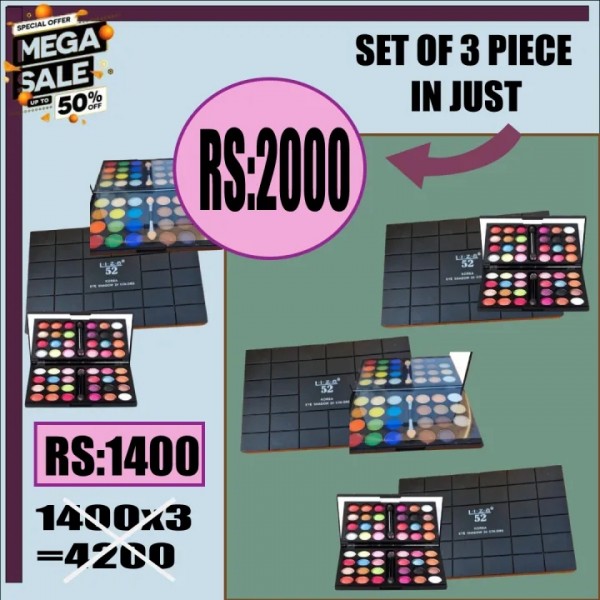 Set of 3 liza 52 eye shadow 24 colors by Korean product in 20 g