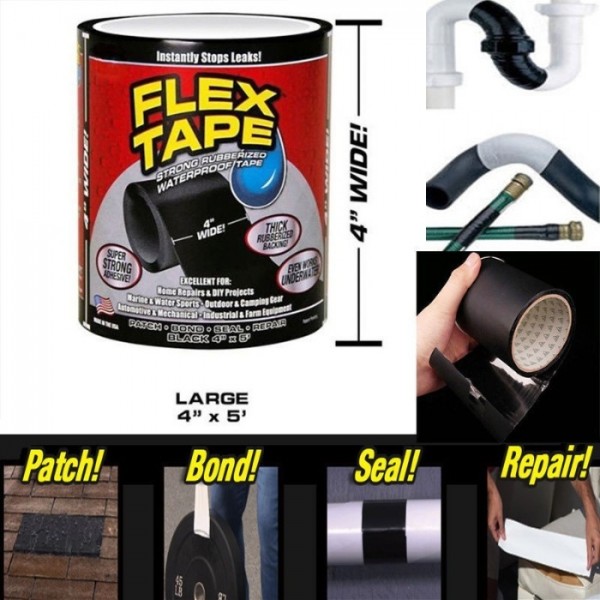Buy Flex Tape 4" x 5' Rubberized Waterproof Tape Black online in