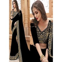  Saree Wedding Collection Black Chiffon with Golden Embroidery For Women