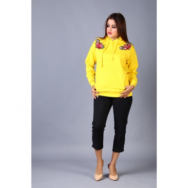Floral Embroidered Yellow Hoodie For Women