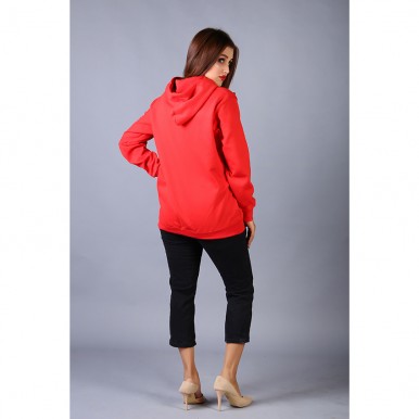 Floral Embroidered Red Zipper Hoodie For Women