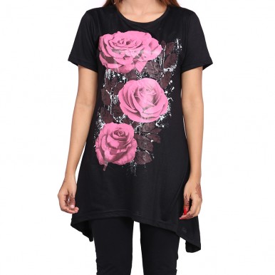 BLACK FLORAL PRINTED TOP FOR WOMEN