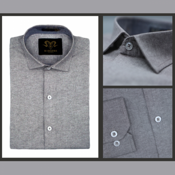 Ash Grey Chambray Cotton Slim Fit Formal Shirt For Men