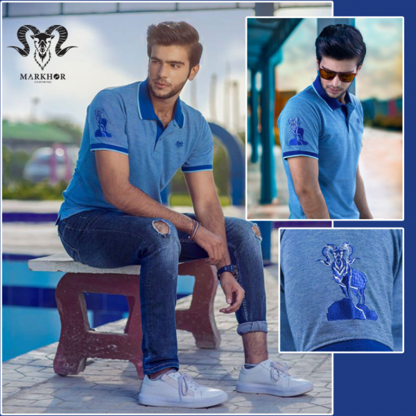 Blue Color Pique Cotton Summer Polo Shirt For Men