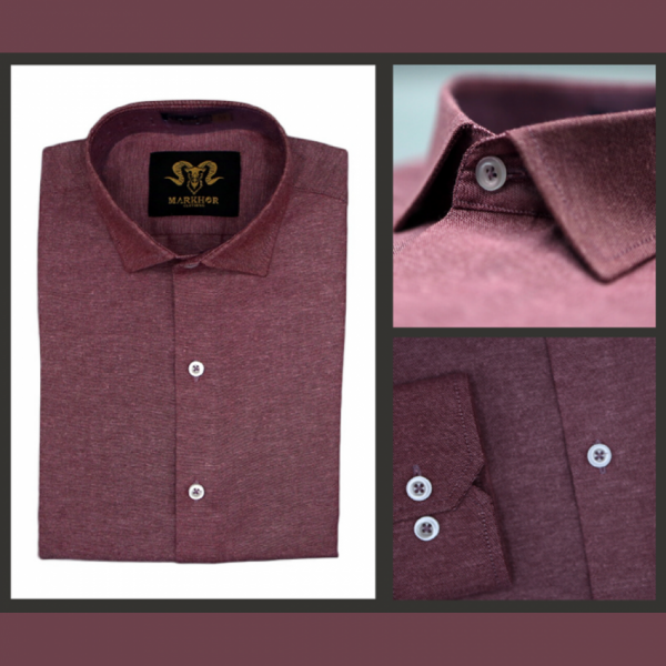 Burgundy Chambray Cotton Slim Fit Formal Shirt For Men