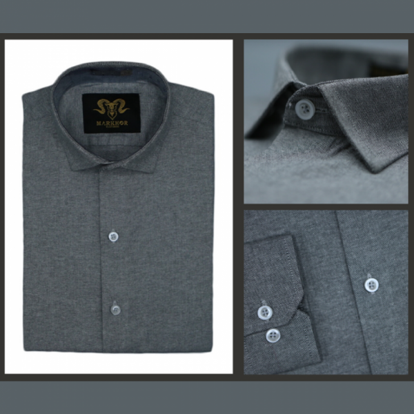 Charcoal Grey Chambray Cotton Slim Fit Formal Shirt For Men