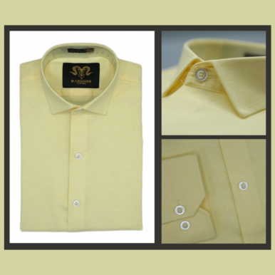 Lemon Yellow Chambray Cotton Slim Fit Formal Shirt For Men