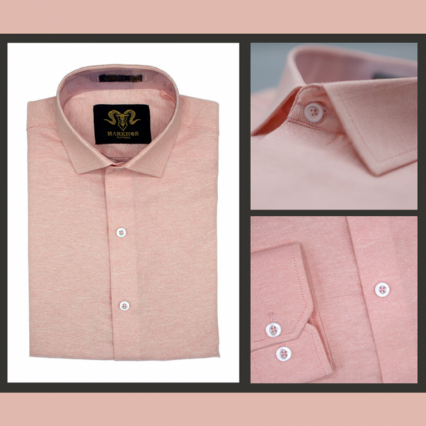 Light Pink Chambray Cotton Slim Fit Formal Shirt For Men
