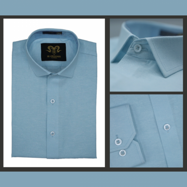 Sky Blue Chambray Cotton Slim Fit Formal Shirt For Men