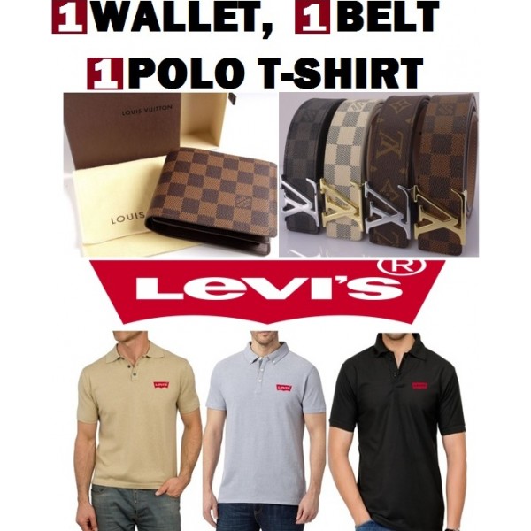BUNDLE FOR HIM - 1 LV Wallet 1 LV Belt 1 Polo Levis Tshirt