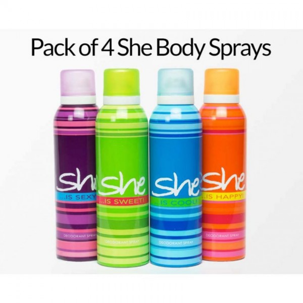 Pack of 4 She Body Sprays for Women 200 ml Buyon.pk