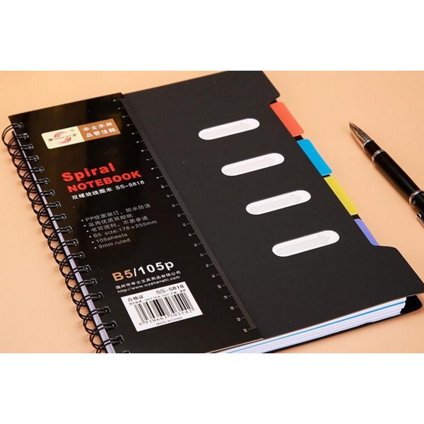 Spiral note book Journal personal diary note pad with colored Index paper dividers B5 Size 105 Sheets Lined Paper