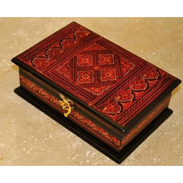 Wooden Decorated Jewellery Box painted in Red Color - wooden handi craft
