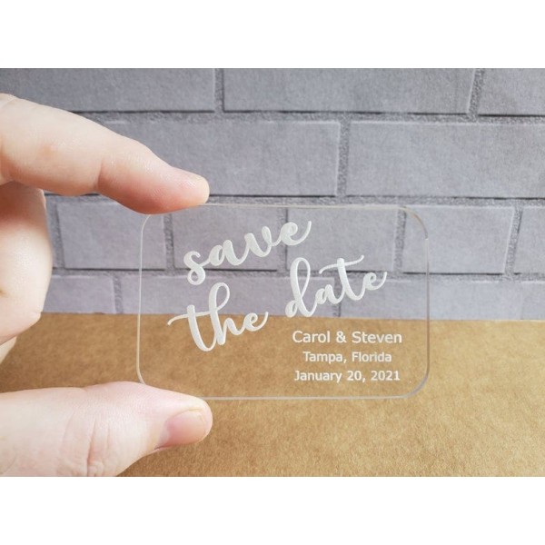 Mini Save the Date Acrylic Card A token of love Any Text can be engraved