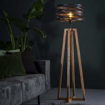 Nordic Modern floor Lamp Fire Wood & Metal Shade With Bulb