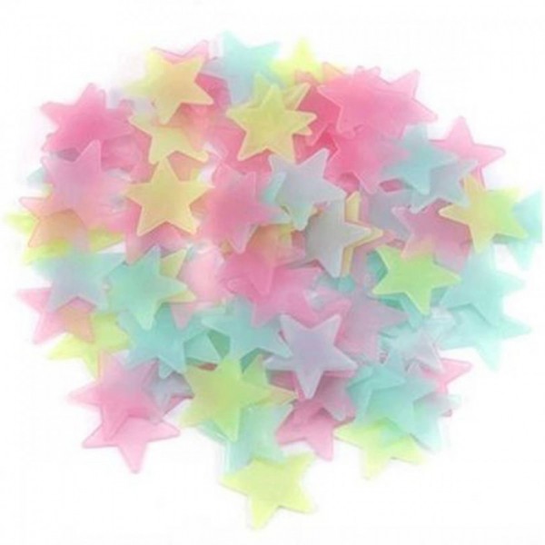 Pack Of 100 - Fluorescent Night Glowing Stars Wall Sticker