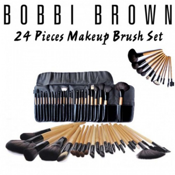 24 Piece Bobbi Brown Makeup Brush Set With Leather Pouch