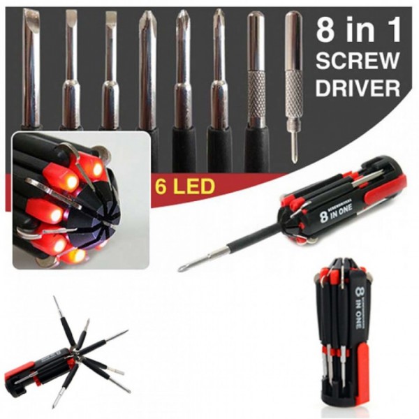 8 in 1 Screw Driver - Screwdriver Tool Kit With LED Torch
