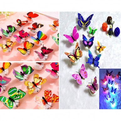 Pack of 12 - Glow In The Dark Led Butterfly Night Light Led Color Changing For Kids Room Glowing